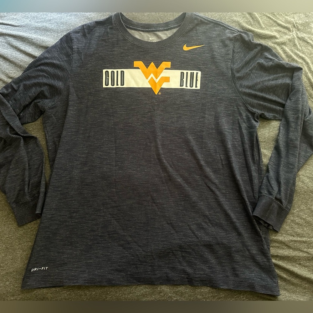 Nike West Virginia University  DRI FIT Long Sleeve T-Shirt MARLED BLUE Men's XL